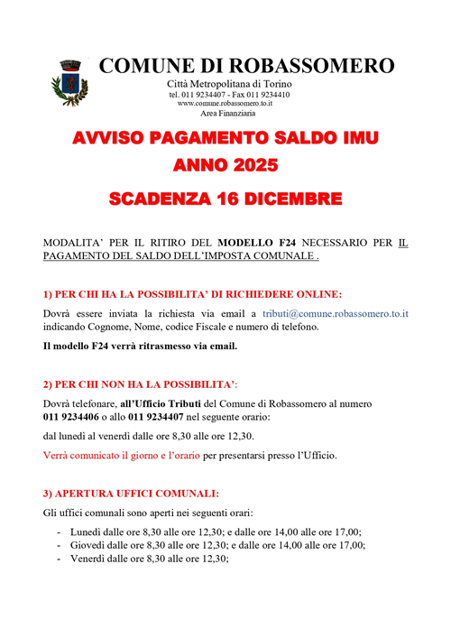 Avviso pagamento saldo IMU anno 2025