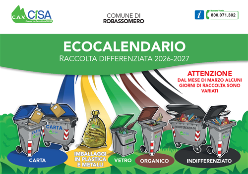 Disponibile il nuovo Ecocalendario per la raccolta rifiuti anni 2026/2027